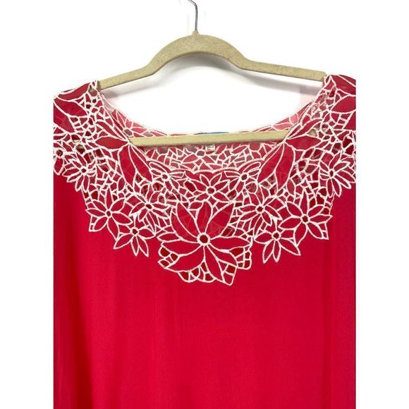 Anthropologie Leifnotes Coral/White‎  Vaoltta Semi Sheer Peasant Top Size 8 - Picture 7 of 8
